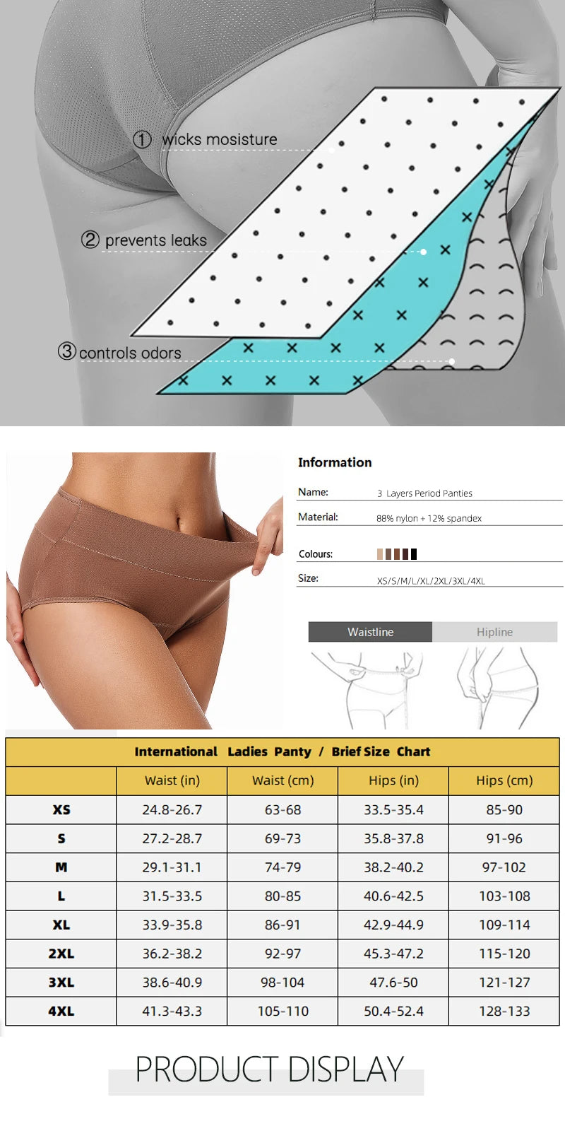 Women’s Leakproof Incontinence Underwear – Washable 3-Layer Absorbent Briefs