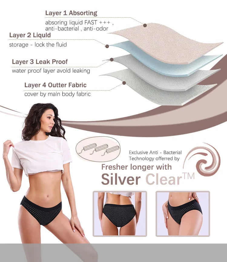 Women’s Low-Rise Printed Briefs – Breathable 4-Layer Leakproof Incontinence Underwear