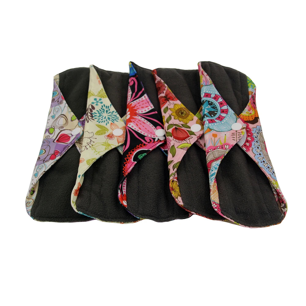 5pcs Reusable Menstrual Pads – Washable Bamboo Charcoal Cloth Sanitary Pads for Women - My Willio