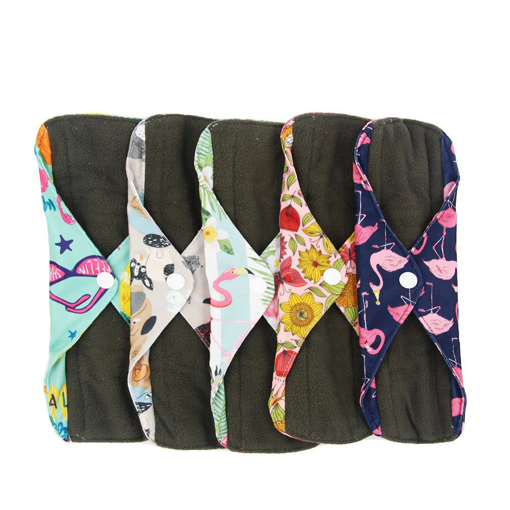5pcs Reusable Menstrual Pads – Washable Bamboo Charcoal Cloth Sanitary Pads for Women - My Willio