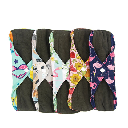5pcs Reusable Menstrual Pads – Washable Bamboo Charcoal Cloth Sanitary Pads for Women - My Willio