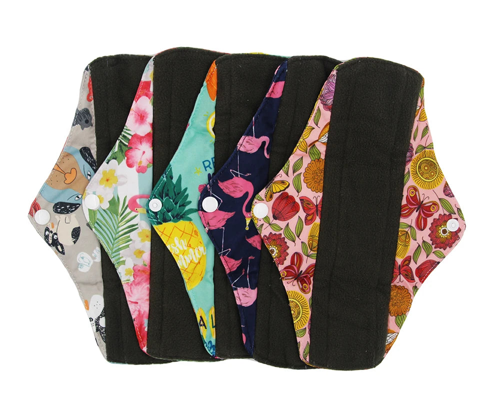 5pcs Reusable Menstrual Pads – Washable Bamboo Charcoal Cloth Sanitary Pads for Women - My Willio