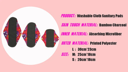 5pcs Reusable Menstrual Pads – Washable Bamboo Charcoal Cloth Sanitary Pads for Women - My Willio
