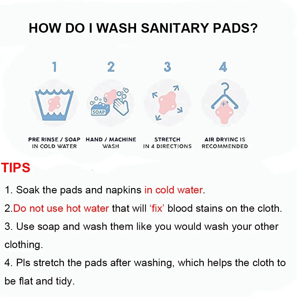 5pcs Reusable Menstrual Pads – Washable Bamboo Charcoal Cloth Sanitary Pads for Women - My Willio