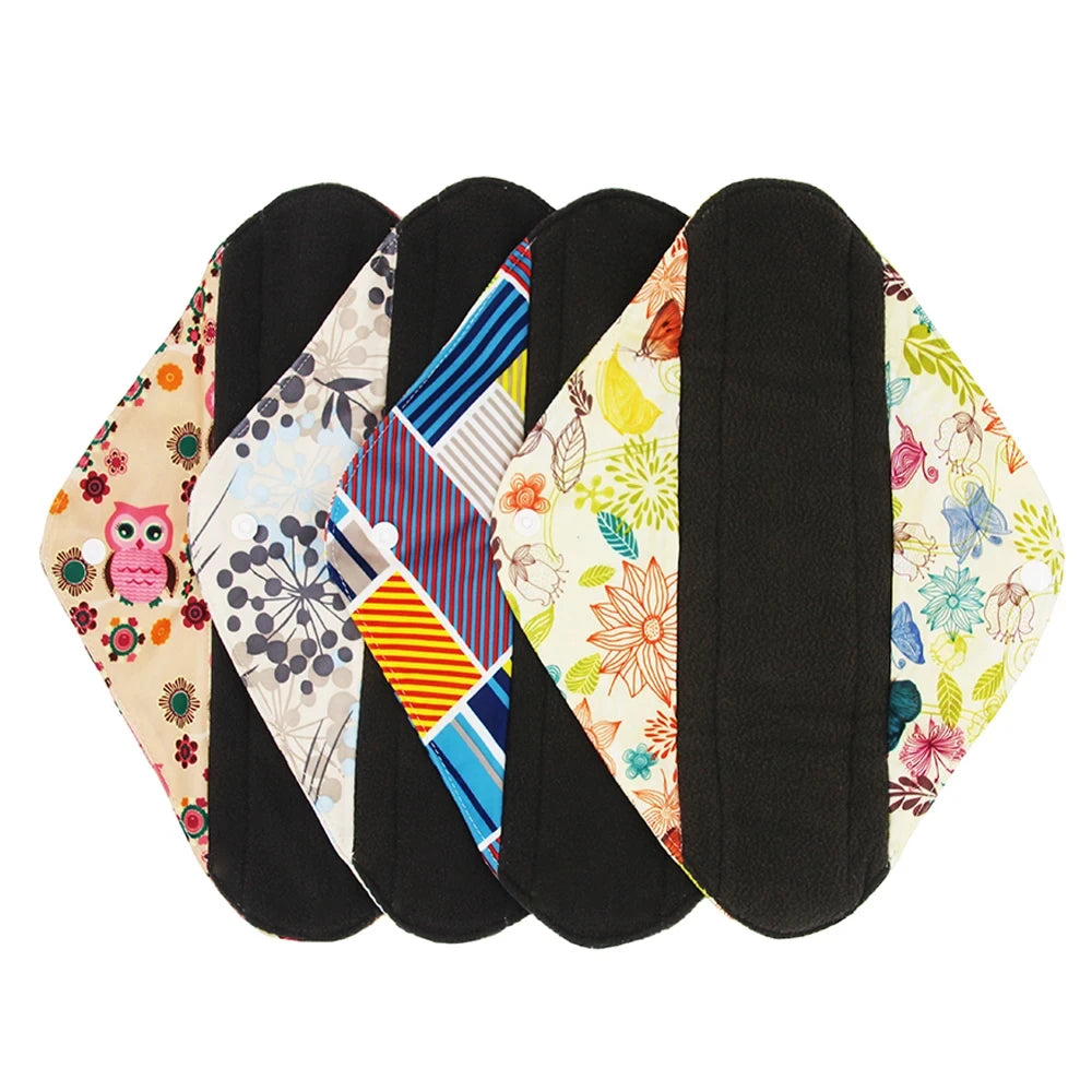 5pcs Reusable Menstrual Pads – Washable Bamboo Charcoal Cloth Sanitary Pads for Women - My Willio