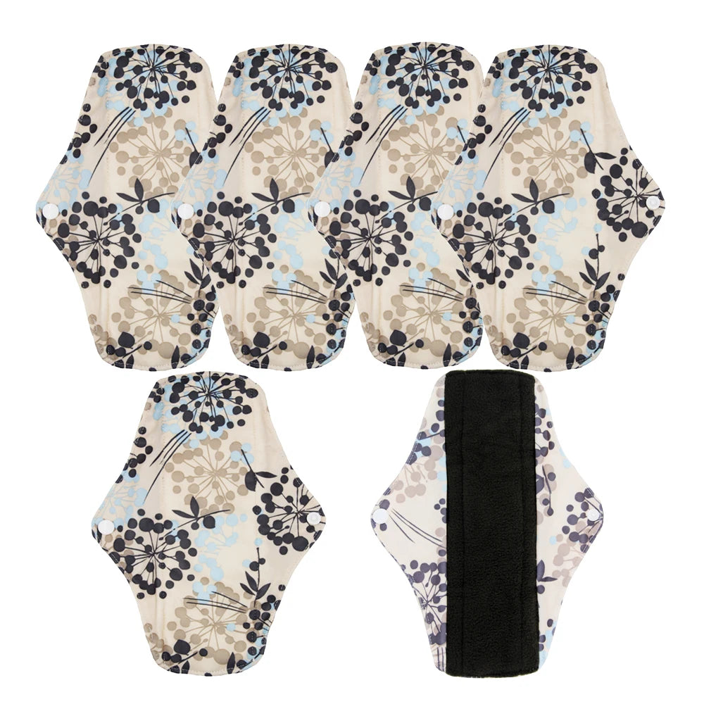 5pcs Reusable Menstrual Pads – Washable Bamboo Charcoal Cloth Sanitary Pads for Women - My Willio