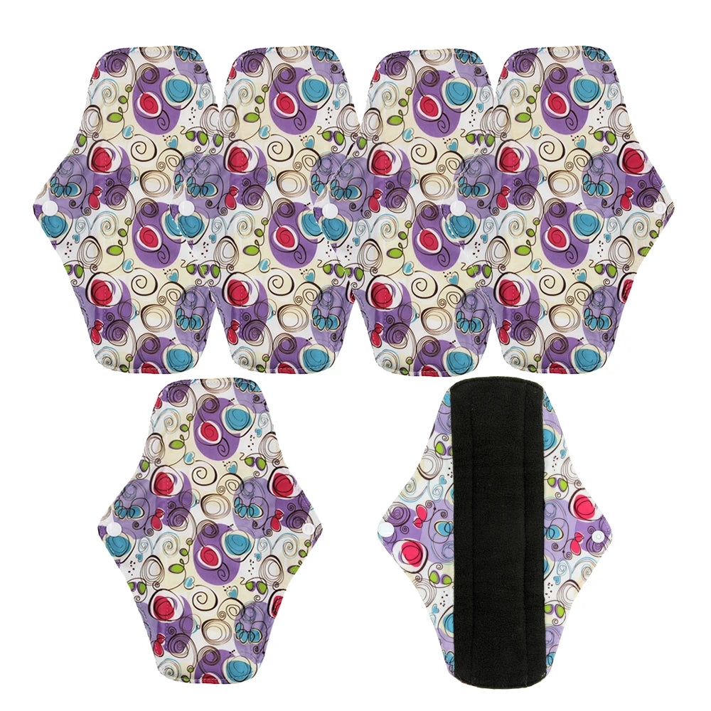 5pcs Reusable Menstrual Pads – Washable Bamboo Charcoal Cloth Sanitary Pads for Women - My Willio