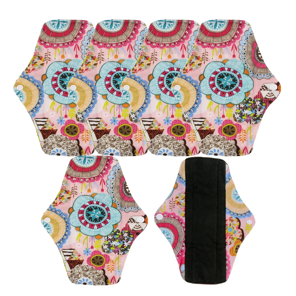 5pcs Reusable Menstrual Pads – Washable Bamboo Charcoal Cloth Sanitary Pads for Women - My Willio