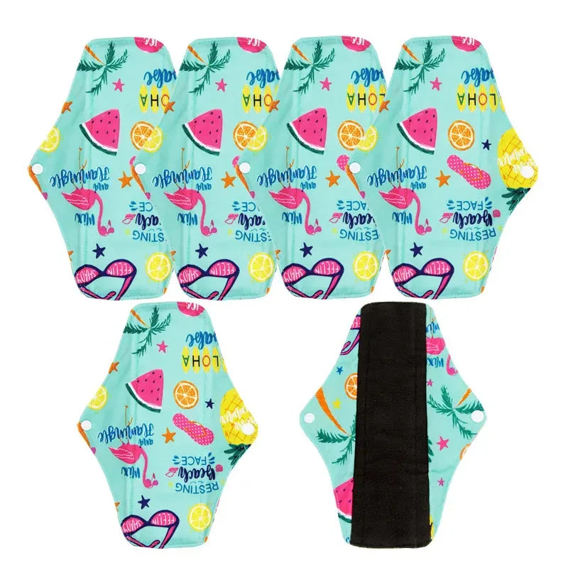 5pcs Reusable Menstrual Pads – Washable Bamboo Charcoal Cloth Sanitary Pads for Women - My Willio